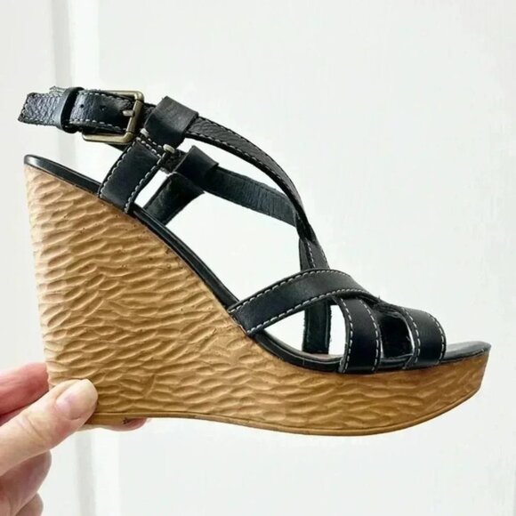 Aldo Wedge Sandals Strappy Platform Slingbacks Black EU38 US 7.5 - Picture 16 of 16